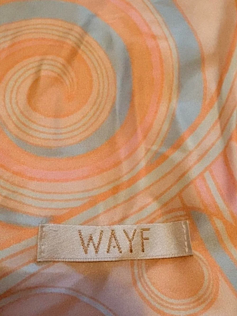 Wayf Swirl Satin Headscarf in Peach, blue and pink 27x27